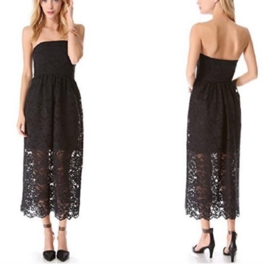 Tibi Dress Black Lace Formal Cocktail Strapless Sheer Size 4
